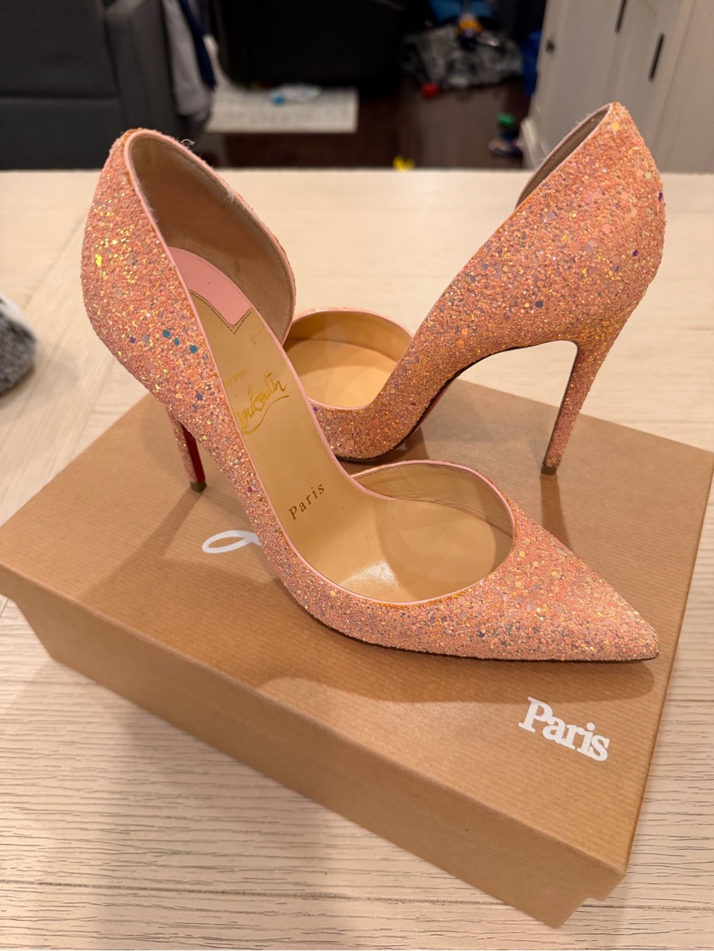 Christian Louboutin Rose Gold Glitter Stiletto Heels - Picture 5 of 7